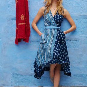 Anthropologie Maeve Blue Boho Faux Wrap Dress